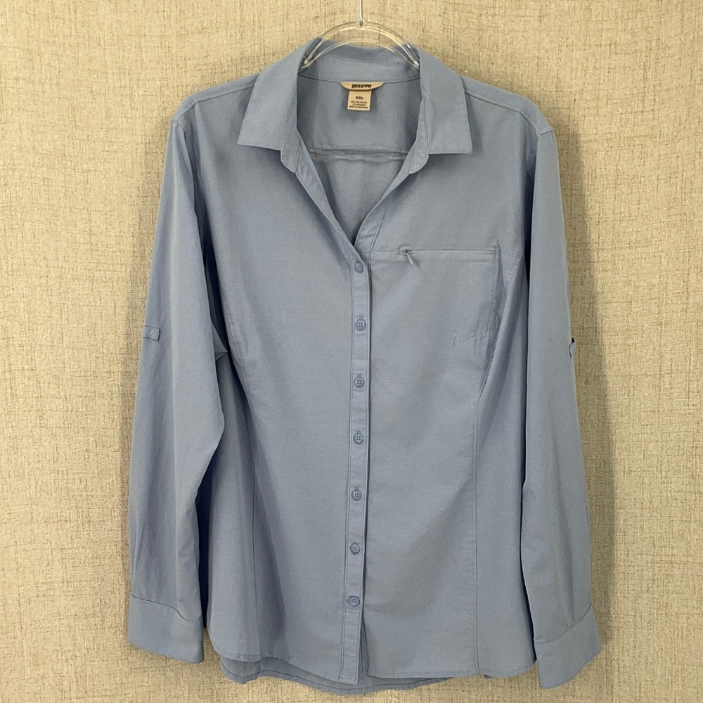 Duluth Trading Co Button Down Shirt Womens XXL Blue Ripstop Roll Tab Outdoor